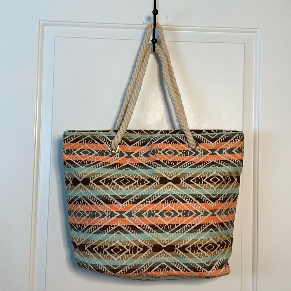 CODE LOVE Chevron Boho Jumbo Beach Coastalcore Cruise Tote Bag